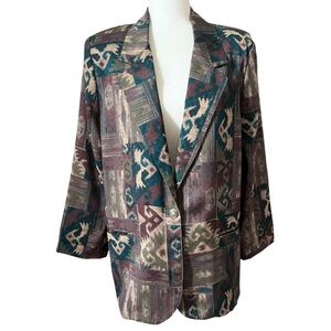 Vintage 80’s Western Ikat Blazer Size Medium Oversized Toni Garment for CC Magic